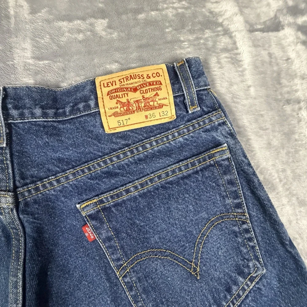 Vintage Levi's 517 Boot Cut Jeans Men's 36x32 Blue Denim Dark Wash Y2K Cowboy